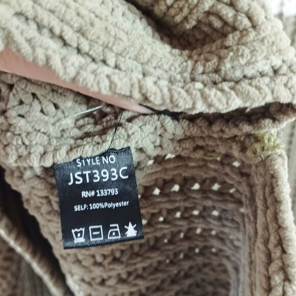 POL Chunky Knit Sz L Colorblock Sage Green Chenille Oversized Cowl Neck Sweater - Picture 8 of 11